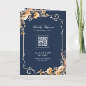 Fall Wildflower Crest Navy Blue QR Code Wedding 招待状 (裏面)