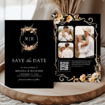 Fall Wildflower Crest QR Code Black Wedding