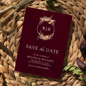 Fall Wildflower Crest QR Code Burgundy Wedding セーブザデート