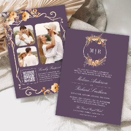 Fall Wildflower Crest QR Code Dusty Purple Wedding 招待状