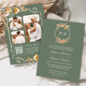 Fall Wildflower Crest QR Code Sage Green Wedding 招待状