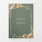 Fall Wildflower Crest Sage Green QR Code Wedding 三つ折り招待状 (カバー)