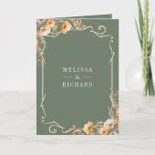 Fall Wildflower Crest Sage Green QR Code Wedding 招待状 (正面)