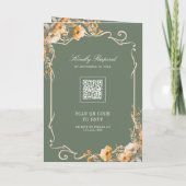 Fall Wildflower Crest Sage Green QR Code Wedding 招待状 (裏面)