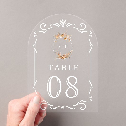 Fall Wildflower Crest Wedding Acrylic Table Number アクリル招待状 (インサイチュ (ポータブル))