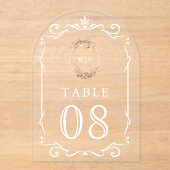 Fall Wildflower Crest Wedding Acrylic Table Number アクリル招待状 (正面)