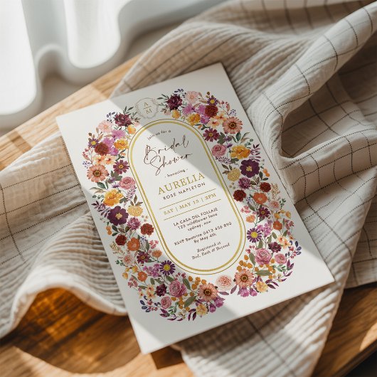 Fall Wildflower Garden Monogram Bridal Shower 招待状