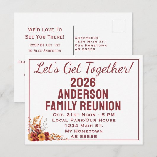 Fall Wildflower Get Together Reunion Postcard シーズンポストカード (正面/裏面)