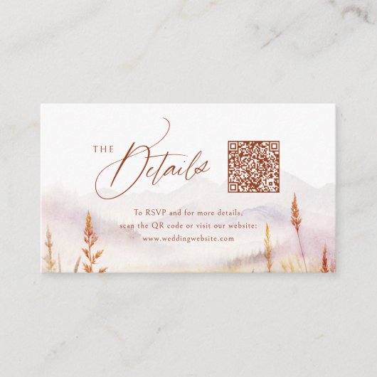 Fall Wildflower Mountain Rustic QR code Details プレイスカード (正面)