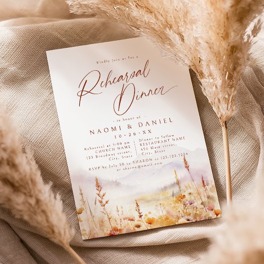 Fall Wildflower Mountain Rustic Rehearsal Dinner 招待状