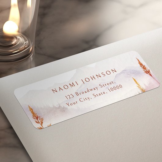 Fall Wildflower Mountain Rustic Return Address ラベル