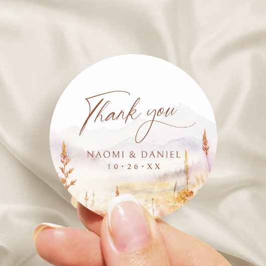 Fall Wildflower Mountain Rustic Thank You Favors ラウンドシール