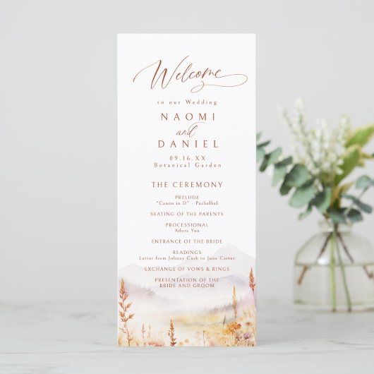 Fall Wildflower Mountain Rustic Wedding Programs メニュー (スタンド正面)