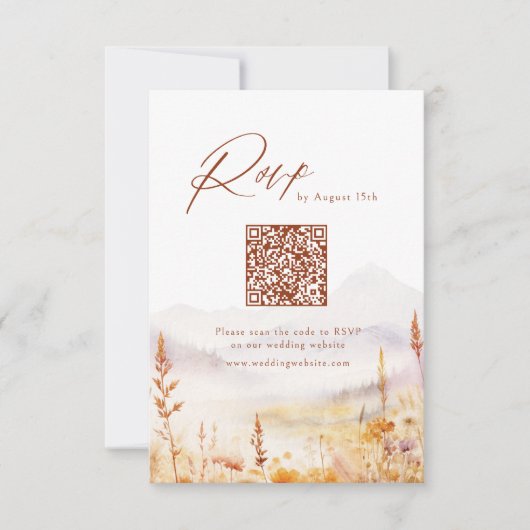 Fall Wildflower Mountain Rustic Wedding QR code 出欠カード (正面)