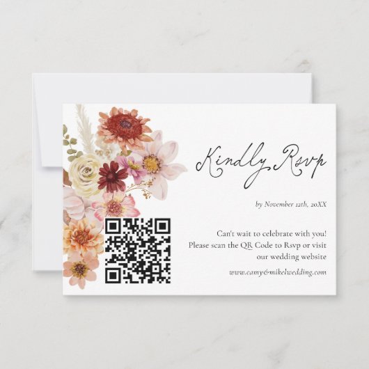 Fall Wildflower Wedding Rsvp QR Code Card (正面)