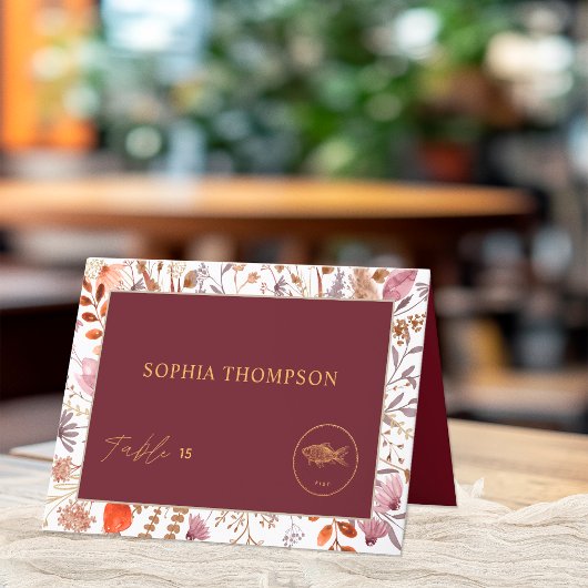 Fall Wildflowers Fish Meal Choice Guest Name Card サンキューカード