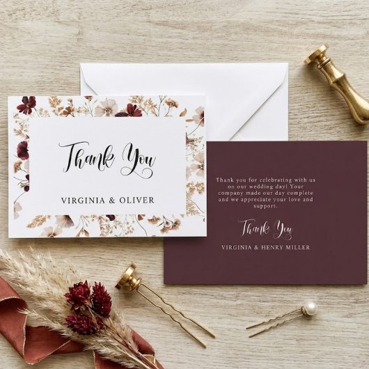 Fall Wildflowers Floral Wedding サンキューカード