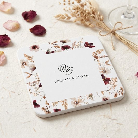 Fall Wildflowers Floral Wedding  スクエアペーパーコースター
