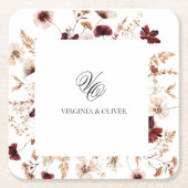 Fall Wildflowers Floral Wedding  スクエアペーパーコースター (正面)