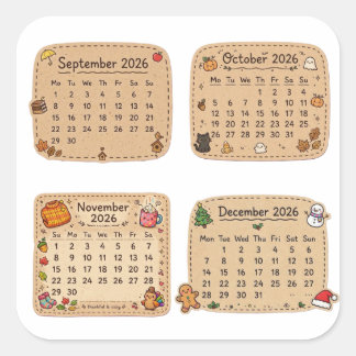Fall Winter 2026 カレンダーステッカーシート | 9月-12月 スクエアシール