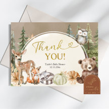 Fall woodland animal pumpkin thank you card