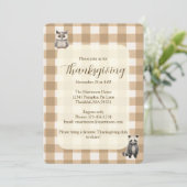 Fall Woodland Animals Brown Gingham Thanksgiving 招待状 (スタンド正面)