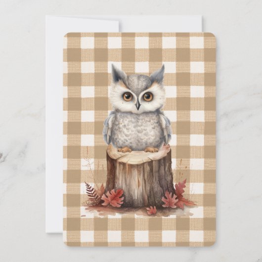 Fall Woodland Animals Brown Gingham Thanksgiving 招待状 (裏面)