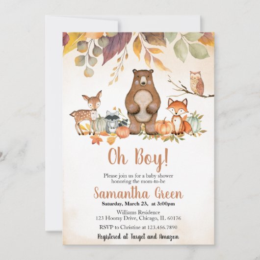 Fall Woodland Baby Shower Invitation 招待状 (正面)