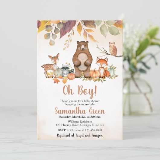 Fall Woodland Baby Shower Invitation 招待状 (スタンド正面)