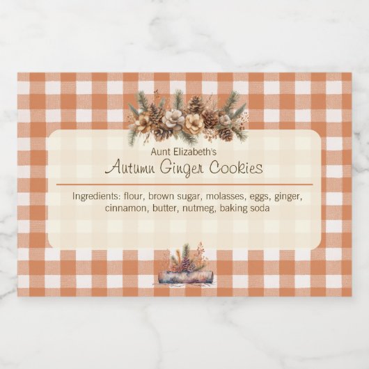 Fall Woodland Greenery Gingham  フードラベル (シングルラベル)