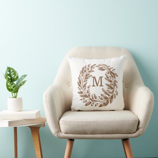 Fall Wreath Monogram Initial Throw Pillow クッション (椅子)