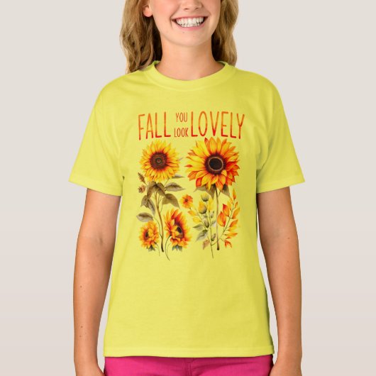 Fall You Look Lovely, Autumn Sunflower Watercolor Tシャツ (正面)