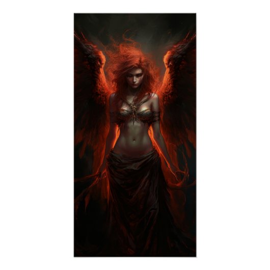 Fallen Fire Angel – Dark Fantasy Poster Art ポスター (正面)
