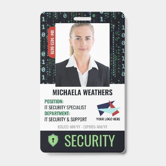Falling Code Cyber Security Shield Employee ID バッジ (正面)