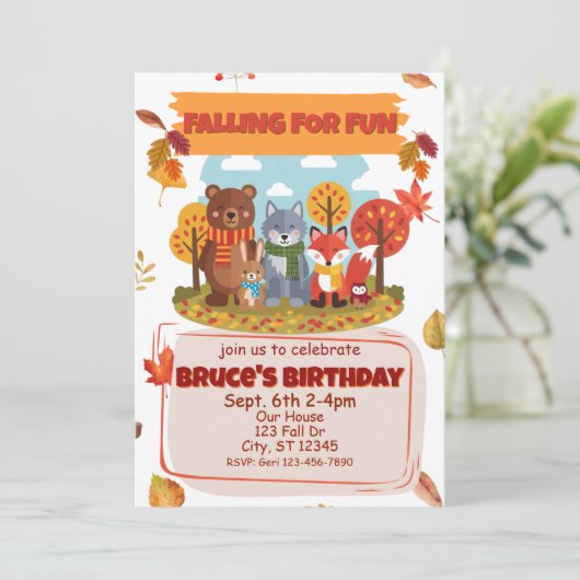 Falling for Fun, Woodland Animal Birthday  招待状 (スタンド正面)