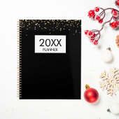 Falling Gold Glitter Personalized Black Yearly プランナー手帳