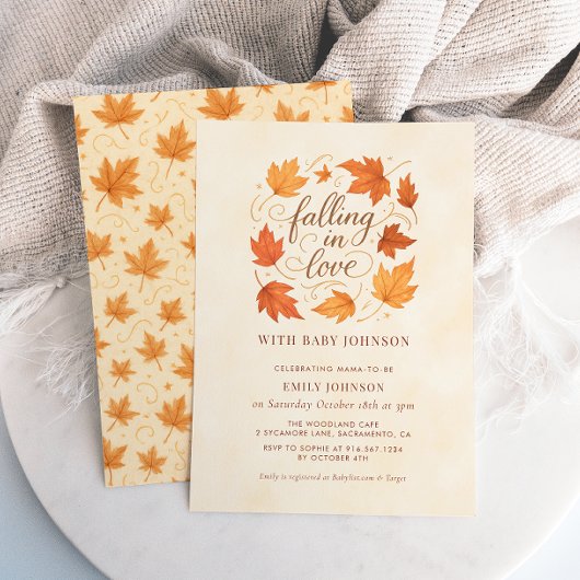 Falling In Love Fall Leaves Baby Shower Invitation 招待状