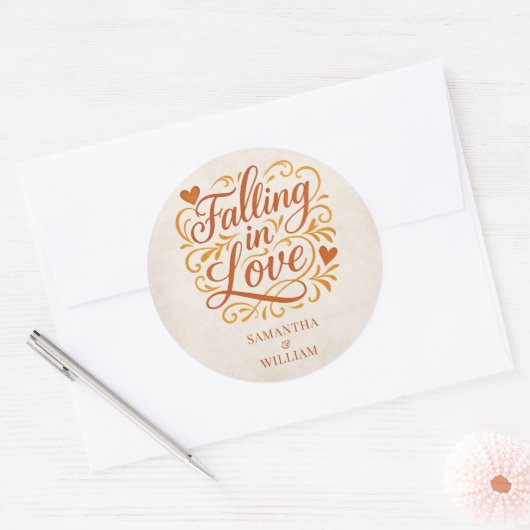Falling in Love Modern Autumn Wedding  ラウンドシール (封筒)