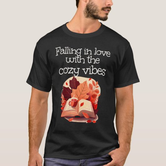 Falling in love with Autumn Books and red Leaves Tシャツ (正面)