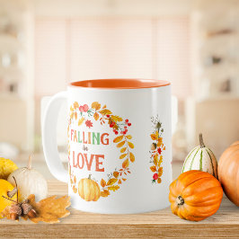 Falling in Love Wreath Autumn Leaves Pumpkin ツートーンマグカップ