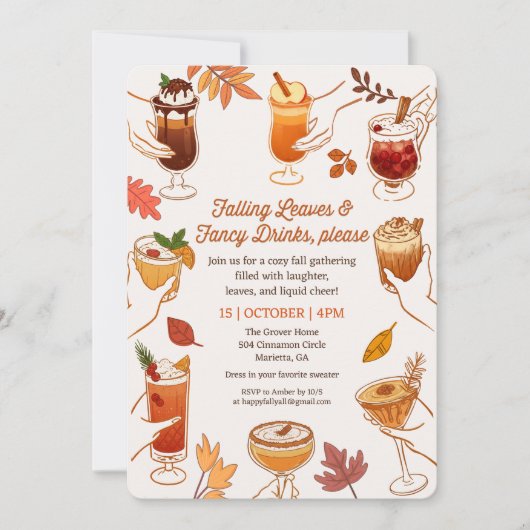 Falling Leaves & Fancy Drinks Please Fall Cocktail 招待状 (正面)