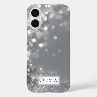 Falling Silver Confetti on Gray iPhone 16ケース