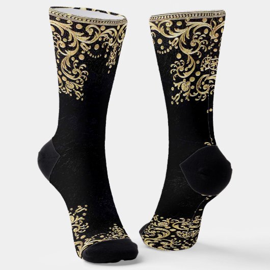 Falln Black And Gold Filigree ソックス (傾斜あり)