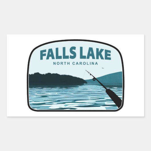 Falls Lake North Carolina Fishing Rod 長方形シール (正面)