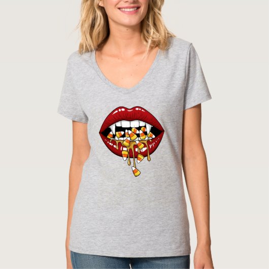 Famale Vampire Eating Candy Tシャツ (正面)