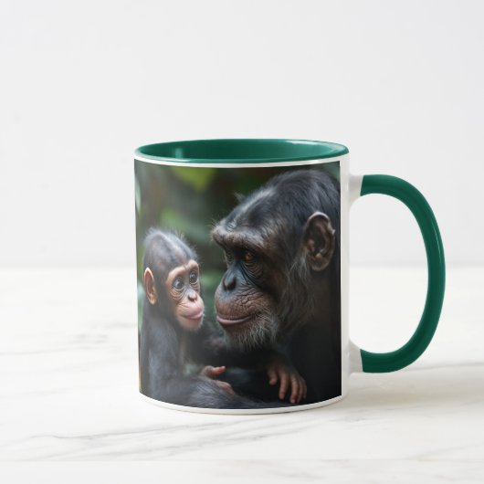 Famille chimpanzés : une maman singe et son bébé. マグカップ (右)