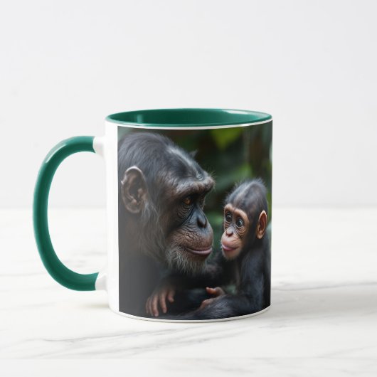 Famille chimpanzés : une maman singe et son bébé. マグカップ (左)