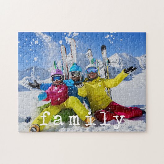 FAMILYまたはYour Title写真撮影ホワイト ジグソーパズル (横)