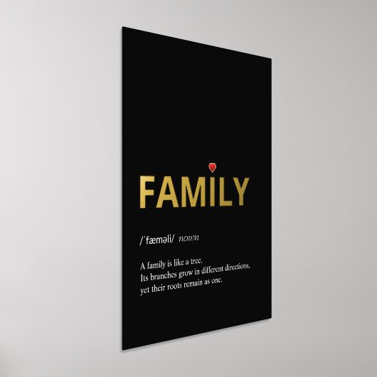 FAMILYミニマリストのブラック金ゴールドフォイルプリントの引用文 箔ポスター (レイダウン)