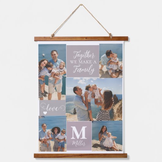 FAMILY モダン Photo Collage Monogram Name 5枚 吊り下げ型タペストリー (正面)